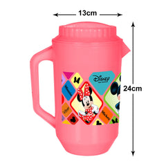 Heart Home Mickey Minnie Print Unbreakable Plastic Water Jug with Lid for Home, Kitchen, Office 2 Liter (Pink)