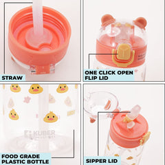 Kuber Industries Kuber Sipper Bottle With Straw For Kids | Teddy Tumbler Sipper Cup I Cute Water Bottle With Lid | Food Grade Plastic | One Click Open | Leak Proof, Bpa Free | 550 Ml(Transparent)