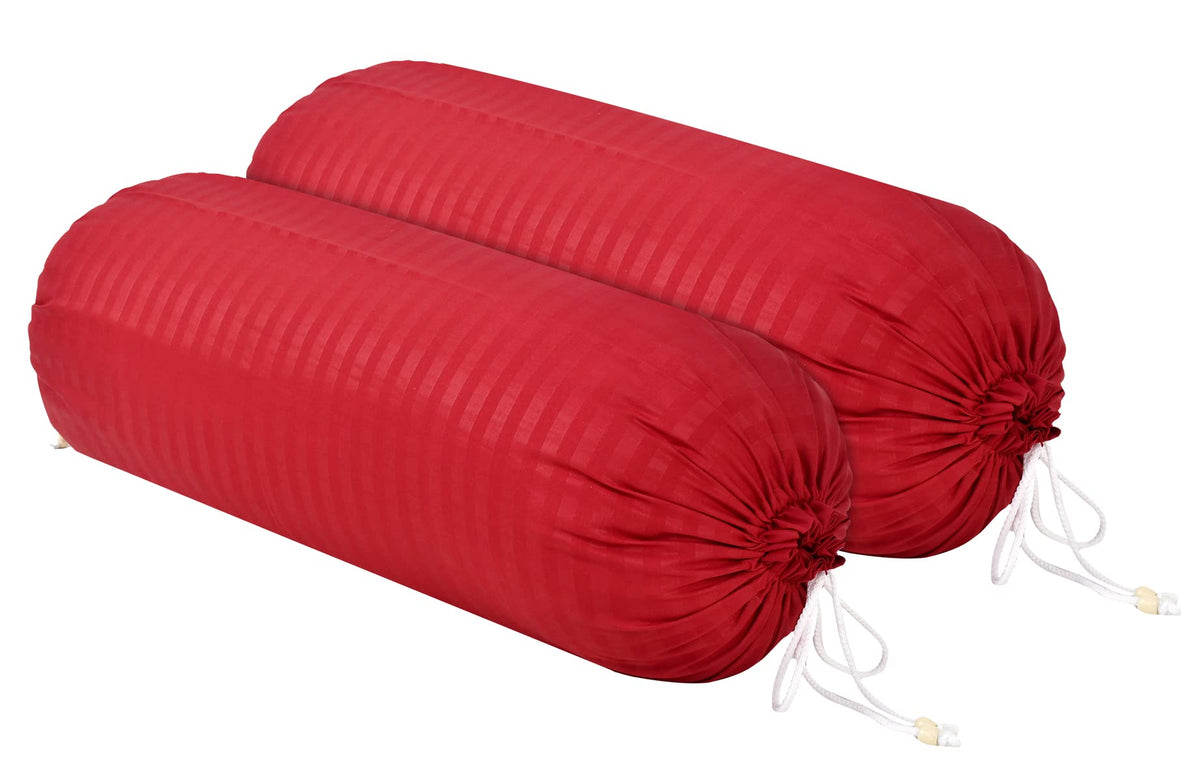 Heart Home Linning Design Soft & Luxurious Decorative Cotton Bolster Cover- Set of 2, 16"x32" (Maroon)-44HH0154