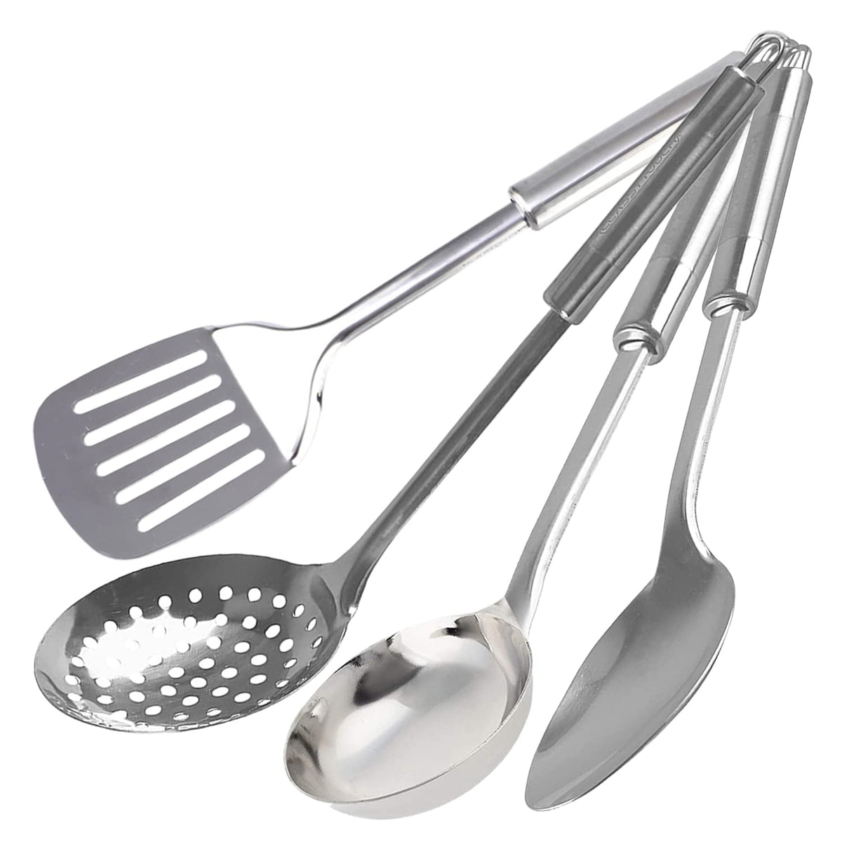 Heart Home Stainless Steel Kitchen Utensil, Cookware Set, Kitchen Tool- Set of 4 (Skimmer & Slotted Turner & Solid Turner & Ladle) (Silver)