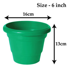 Kuber Industries Solid 2 Layered Plastic Flower Pot|Gamla for Home Decor,Nursery,Balcony,Garden,6"x5",Pack of 3 (Green)
