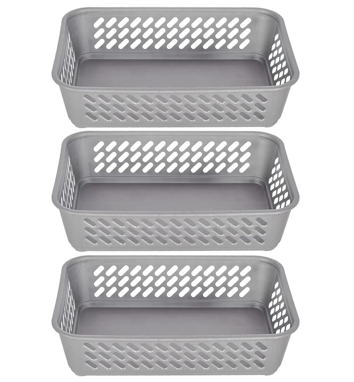 Heart Home Multipurposes Super Tidy Plastic Basket, Organizer For Kitchen, Countertops, Cabinets, Bathrooms- Pack of 3 (Grey) -46HH0576
