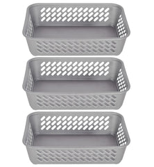 Heart Home Multipurposes Super Tidy Plastic Basket, Organizer For Kitchen, Countertops, Cabinets, Bathrooms- Pack of 3 (Grey) -46HH0576
