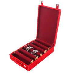 Kuber Industries Floral Design Wooden 2 Piece Five Rod Velvet Bangle Storage Box (Red) - CTKTC22727