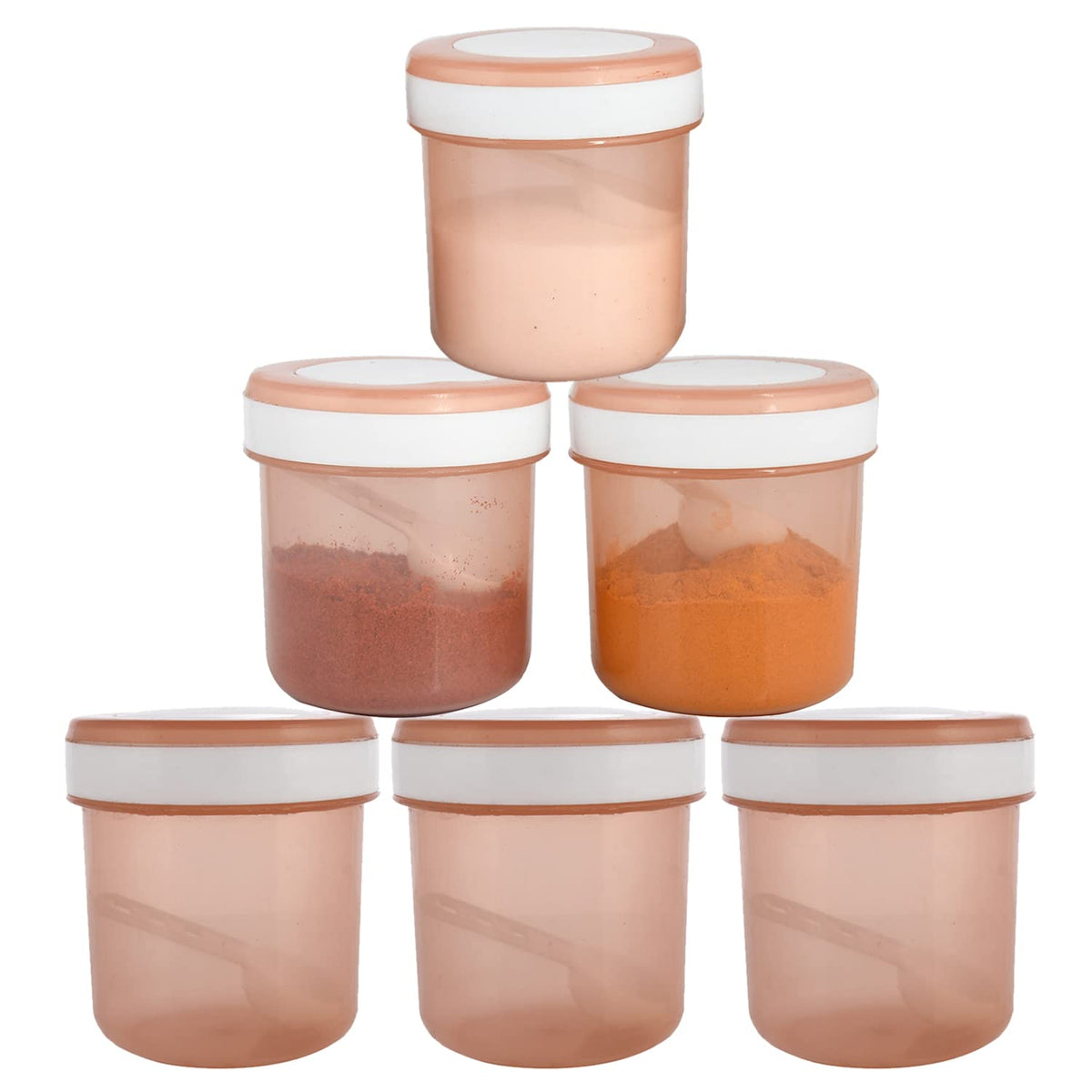 Kuber Industries Containers Set for Kitchen|BPA-Free Plastic 350 ML Storage Containers Set with Spoon for Kitchen|Pack of 6 (Brown)