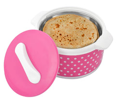 Heart Home Dot Printed BPA Free Food Grade Inner Stainless Steel Casserole Keeps Chapati, Food, Curry With Lid, 2500ml- Pack of 2 (Pink)-HS42KUBMART25044