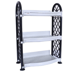 Heart Home Organising Rack|Unbreakable Plastic 3 Shelves Kitchen Storage Stand|Durable Wall Mounted Jar Kitchen Utensils Organizer (Gray)