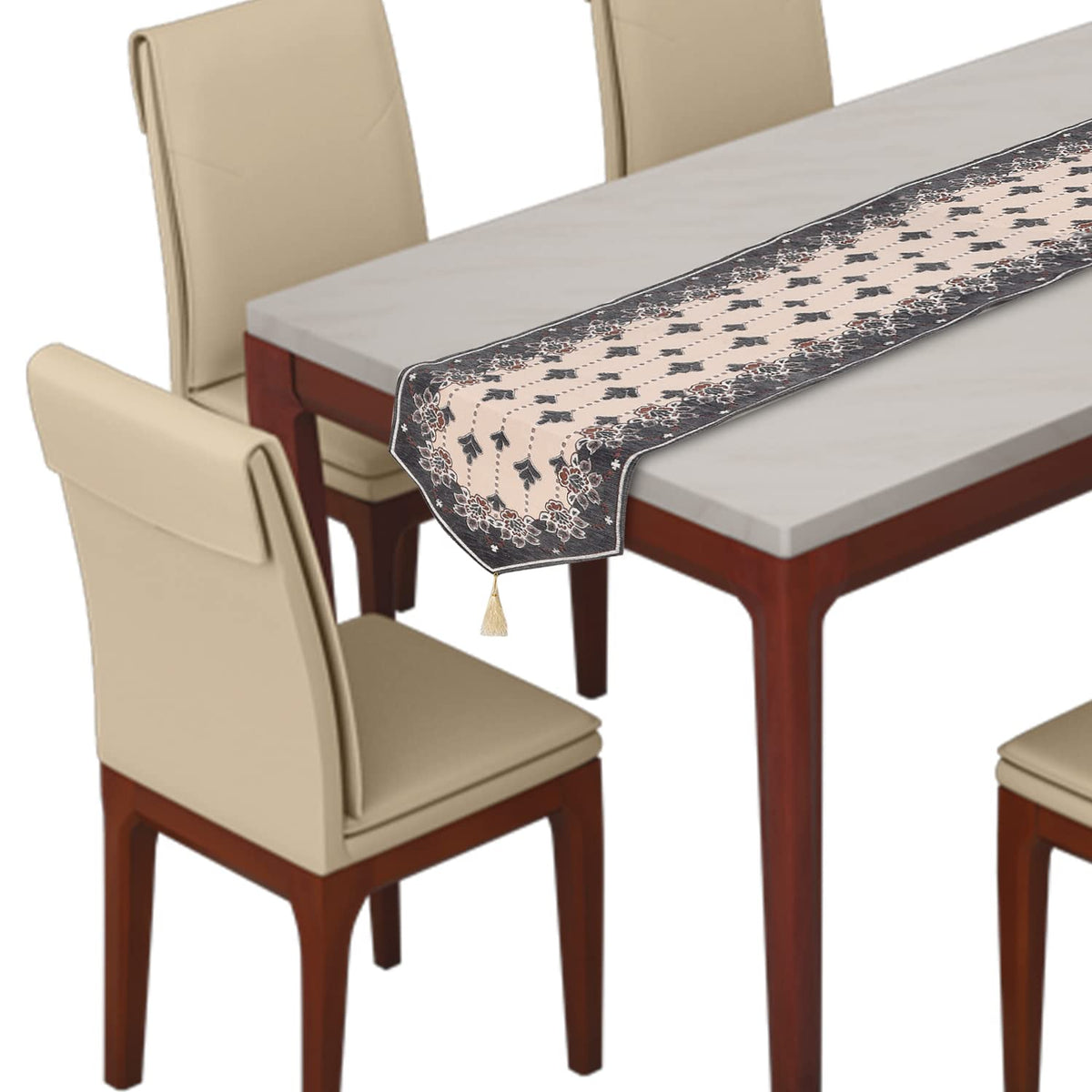 Heart Home Floral Printed Soft Velvet Dining Table Runner for Dining Table, 13"x72"inch (Brown)-50HH01758