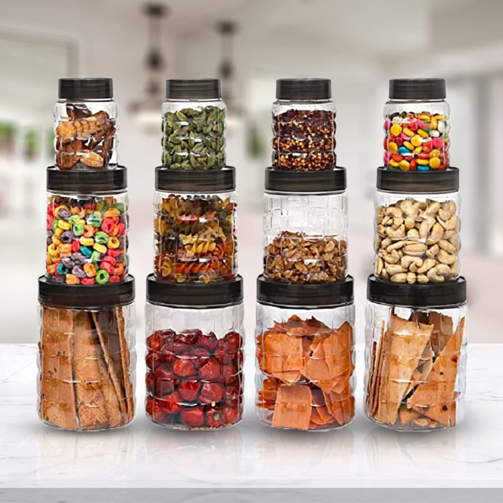 Kuber Industries Set of 12 Plastic Container Set | 1000ml, 500ml, 200ml I PET, Food Grade Plastic, 100% BPA Free | Airtight Container Set for Kitchen Storage |Small to Large, Transparent