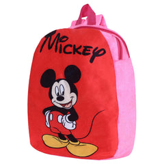 Heart Home Disney Mickey School Bag | Velvet Kids School Bags | Student Bookbag | School Bag for Girls & Boys | School Backpack for Kids | 2 Compartments | Red & Pink