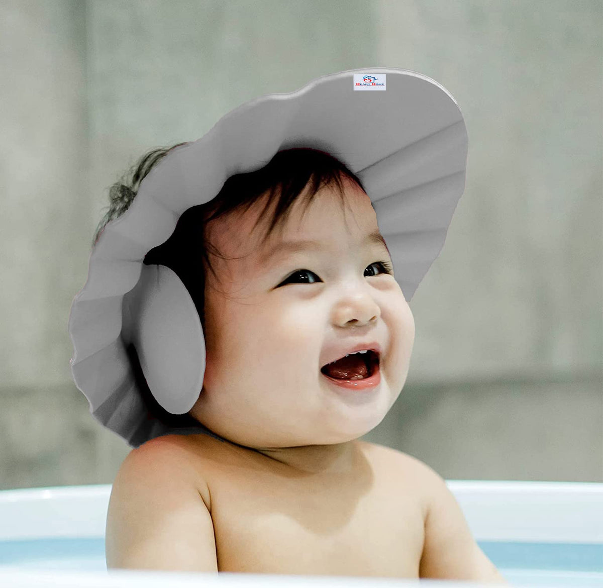 Heart Home Rubber Kids Adjustable Shower Cap For Wash Hair (Grey)