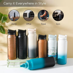 Homestic Water Bottle | Vacuum Insulated Travel Bottle | Gym Water Bottle | Hot & Cold Water Bottle | Leopard-Print Bottle with Sipper Cap | DA230805 | 900 ML | Golden