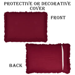 Heart Home Pillow Cover | Cotton Pillow Cover | Pillow Cover For Bedroom | Pleated Frill Border Long Crush Pillow Cover | Set of 6 | 20x30 Inch | Maroon