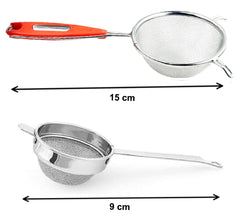 Heart Home Stainless Steel 15 cm Soup & Juice Strainer/Liquid Filter and 9 cm Tea Strainer CHalni Double Mesh Last Long (Silver)