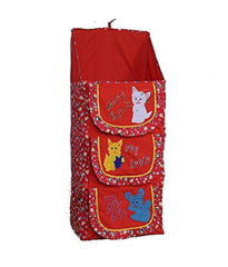 Kuber Industries Lining Horse Design Cotton Three Cabinet Hanging Baby Almirah, Kids Wardrobe, Cloth Organizer, Folding Almirah, Toy Box (Red) - CTKTC030999