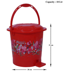 Kuber Industries Durable Plastic Pedal Dustbin|Waste Bin|Trash Can For Kitchen & Home With Handle,10 Litre,Pack of 2 (Red & Pink)