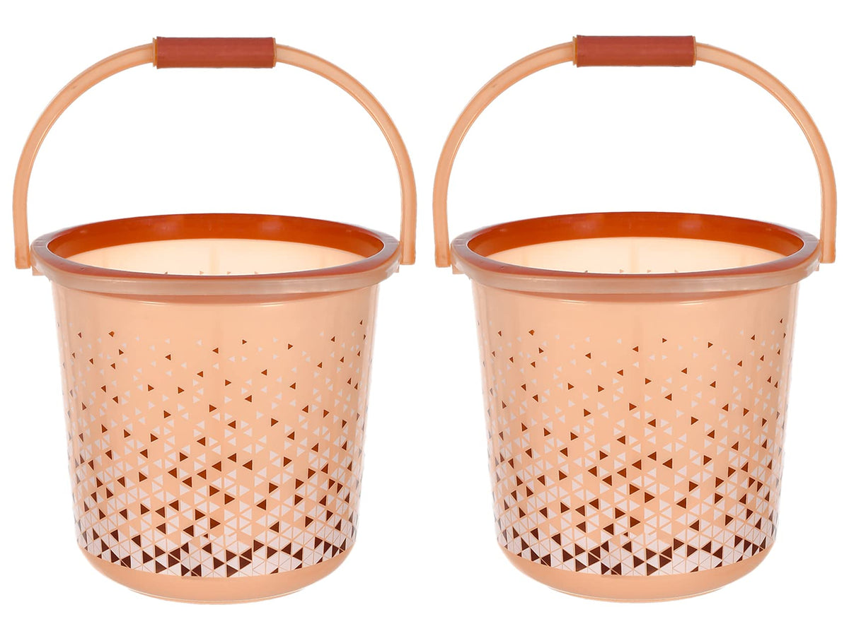 Kuber Industries Tinted Print Plastic Bucket for Home/Kitchen/Office/with Handle, 18 Litre Pack of 2 (Brown)-46KM0340, Standard