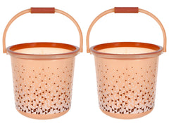Kuber Industries Tinted Print Plastic Bucket for Home/Kitchen/Office/with Handle, 18 Litre Pack of 2 (Brown)-46KM0340, Standard