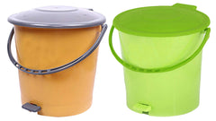 Kuber Industries 2 Pieces Ultra Plastic Garbage Waste Dustbin for Home, Office with Handle, 5 Liters (Green & Cream)-KUBMART3055