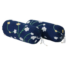 Kuber Industries Bolster Cover|Soft Cotton Bolster Cover Set|Diwan Round Bolster Pillow Covers|Luxurious Flower Print Roll Masand Cover|16x32 Inch|Pack of 4 (Blue)