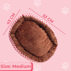 Kuber Industries Dog & Cat Bed|Soft Plush Top Pet Bed|Oxford Cloth Polyester Filling|Medium Washable Dog Bed|Circular Cat Bed with Rise-Edge Pillow|QY039PC-M|Pink & Coffee