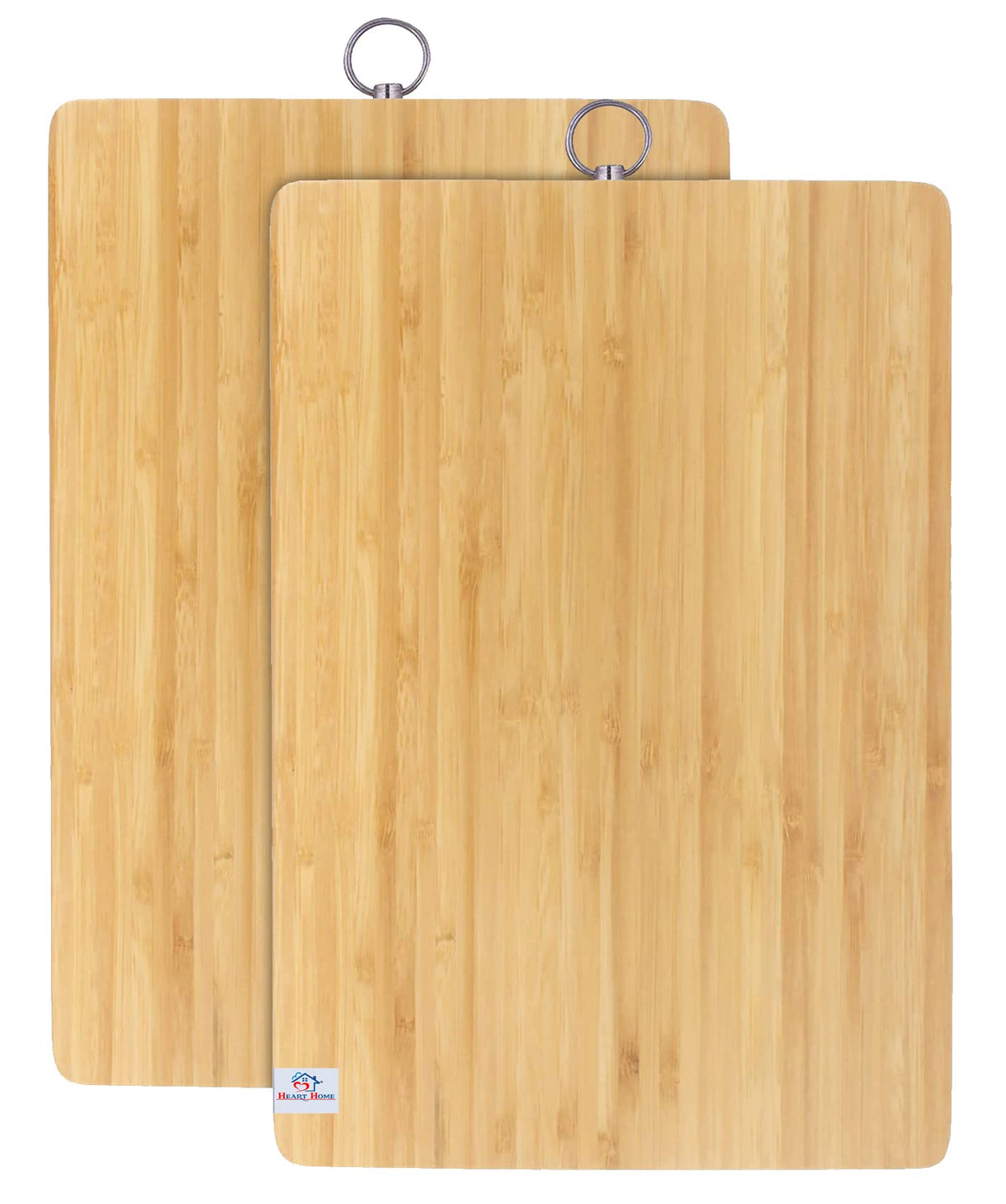 Heart Home Square Thick Wooden Bamboo Kitchen Chopping Cutting Slicing Board with Hook- Pack of 2 (Brown)-HS43HEARTH25577