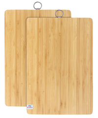 Heart Home Square Thick Wooden Bamboo Kitchen Chopping Cutting Slicing Board with Hook- Pack of 2 (Brown)-HS43HEARTH25577