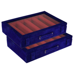 Kuber Industries 5 Rod Bangle Box|Wooden Jewelry Box|Wedding Vanity Box|Velvet Coated Wedding Bracelet Organizer for Women & Girls|Pack of 2 (Blue)