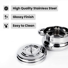 Kuber Industries Stainless Steel Handi Casserole Set of 3 with Lid I Cook and Serve I 600 ml, 1 Litre, 1.6 Litre Capacity I Biryani Handi, Saucepan, Silver I Patila/Tope for Kitchen Combo of 3