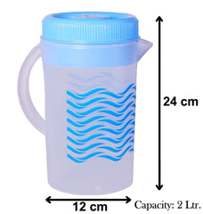 Kuber Industries Printed Tranasparent Food Grade Plastic Water Jug with Lid for Storing & Serving, 2Ltr. (Blue), Standard