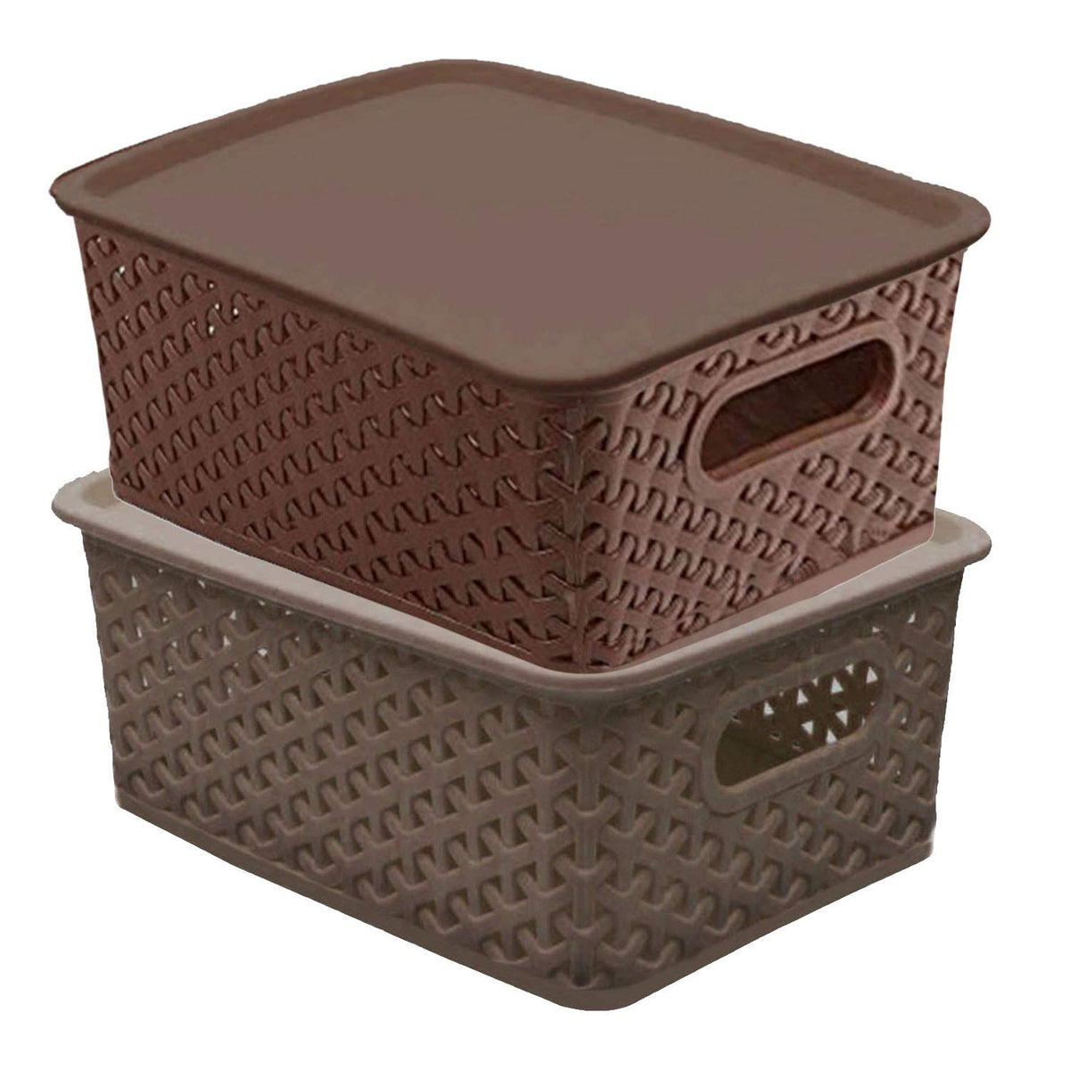 Heart Home Plastic 2 Pieces Small Size Multipurpose Solitaire Storage Basket with Lid (Multi) -CTLTC10895 CTHH12368,standard