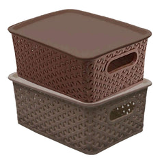 Heart Home Plastic 2 Pieces Small Size Multipurpose Solitaire Storage Basket with Lid (Multi) -CTLTC10895 CTHH12368,standard