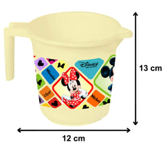 Heart Home Disney Mickey Minnie Print 2 Pieces Unbreakable Virgin Plastic Bathroom Bucket with Mug Set- Cream, (1 Pc 16 LTR Bucket & 1 Pc 500 ML Mug) -HS_35_HEARTHS17926