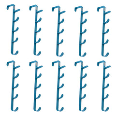 Kuber Industries 5-Level Cloth Hanger|Multipurpose Cloth & Towel Holder|Iron Spray Material|Easy Installation|Interchangeable Over The Door Towel Holder|ZT-3115(B) Pack of 10|Blue