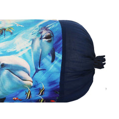 Heart Home Bolster Cover|Polyester Bolster Cover Set|Diwan Round Bolster Pillow Covers|Luxurious Ocean Print Roll Masand Cover|Pack of 2 (Blue)