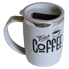 Kuber Industries Double Wall Vacuum Insulated Food Grade BPA Free Plastic Coffee Mug with Lid (Grey)