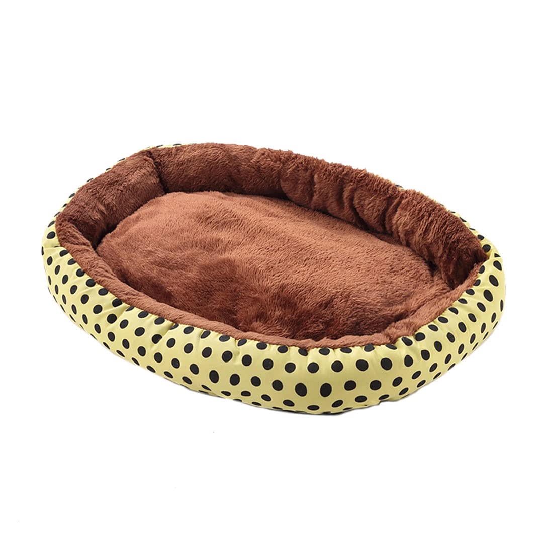 Kuber Industries Dog & Cat Bed|Soft Plush Top Pet Bed|Oxford Cloth Polyester Filling|Medium Washable Dog Bed|Circular Cat Bed with Rise-Edge Pillow|QY039YC-M|Yellow & Coffee