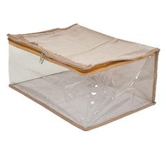 Heart Home Laminated Transparent Waterproof Underbed Storage Bag, Storage Organiser For Quilts, Blankets, Pillows, Bedsheets, Towels, Summer and Winter Cloth (Ivory)-HS_38_HEARTH21449