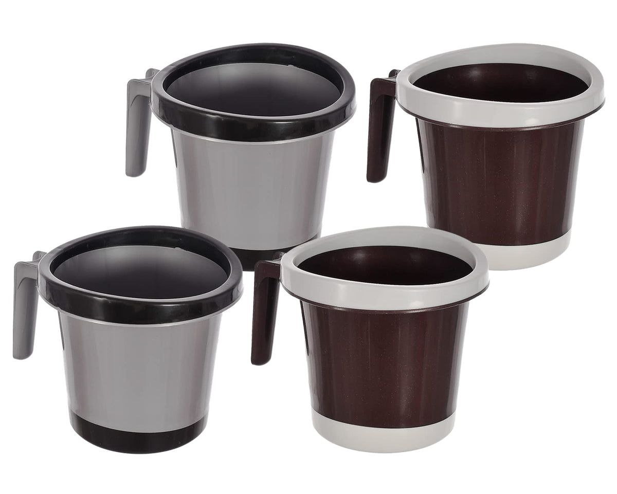 Kuber Industries Plastic Bathroom Mug 1 Litre Pack of 4 (Black & Brown)-46KM0283, Standard