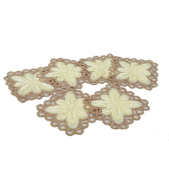 Heart Home Flower Design Square Cotton Coasters, Set of 6 (Cream)