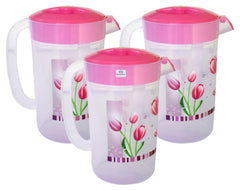 Heart Home Flower Printed Unbreakable Multipurpose Plastic Water Jug/Pitcher with Lid, 2.4 LTR.- Pack of 3 (Pink)-HS42KUBMART25233