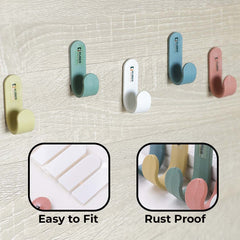 Kuber Industries Sticky Hooks for Wall|Premium PP Build|Durable & Rust-Proof|Self Adhesive Hook for Easy Installation|Multi-Purpose Wall Hooks for Bathroom, Kitchen, Bedroom|Pack of 5|1601|Multicolor