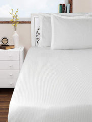 Kuber Industries Self Stripe 300 TC Satin Double Bedsheet with 2 Pillow Covers - White