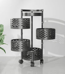 Kuber Industries 4Th Generation Round Rotating Rack|4-Layer Kitchen Trolley with 360 Rotation|Portable Storage Rack for Bathroom, Bedroom (Black)