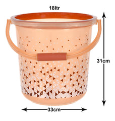 Kuber Industries Multiuses Tinted Print Plastic Bucket with Handle, 18 Litre Pack of 2 (Brown)-46KM0339, Standard