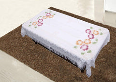 Kuber Industries Floral Cotton 4 Seater Centre Table Cover - Cream