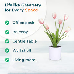 Kuber Industries Artificial Plants for Home Décor|Natural Looking Indoor Fake Plants with Pot|Artificial Flowers for Decoration (Pink)