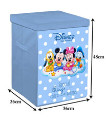 Heart Home Mickey Minnie & Friend Print Non-Woven Laundry Basket, Clothes Hamper For Laundry Closet, Bedroom, Bathroom With Lid & Handles Pack of 2 (Blue) 54HH4092.