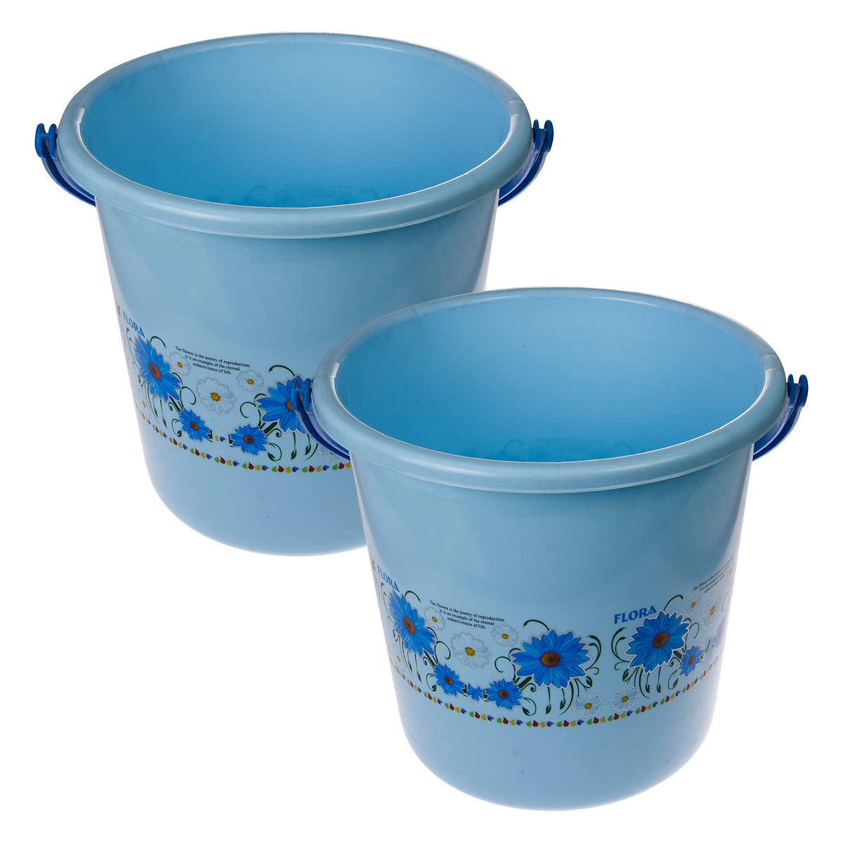 Kuber Industries Bucket|Plastic Bucket for Bathroom|Bucket for Bathing|Unbreakable Printed Bucket with Handle|18 Liter|Pack of 2 (Sky Blue)