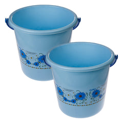 Kuber Industries Bucket|Plastic Bucket for Bathroom|Bucket for Bathing|Unbreakable Printed Bucket with Handle|18 Liter|Pack of 2 (Sky Blue)